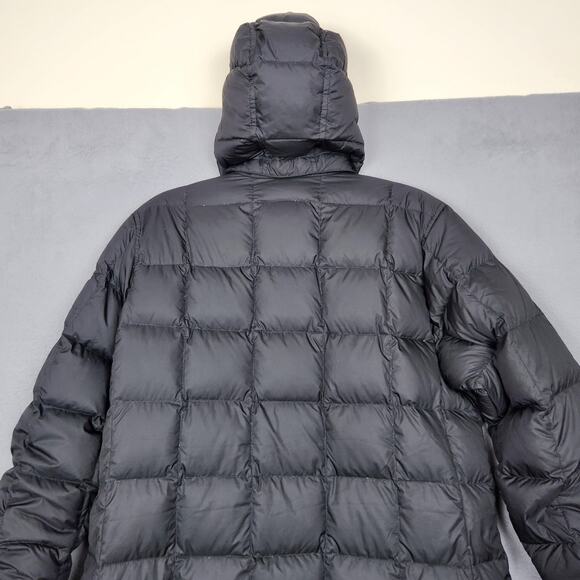 Lands End Goose Down Puffer Coat Large 14-16 Black Hooded Long Quilted Parka - Picture 7 of 13